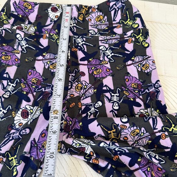 LuLaRoe Leggings Tween Halloween Trick or Treat Skeletons Witches Stripes Purple - Picture 7 of 9